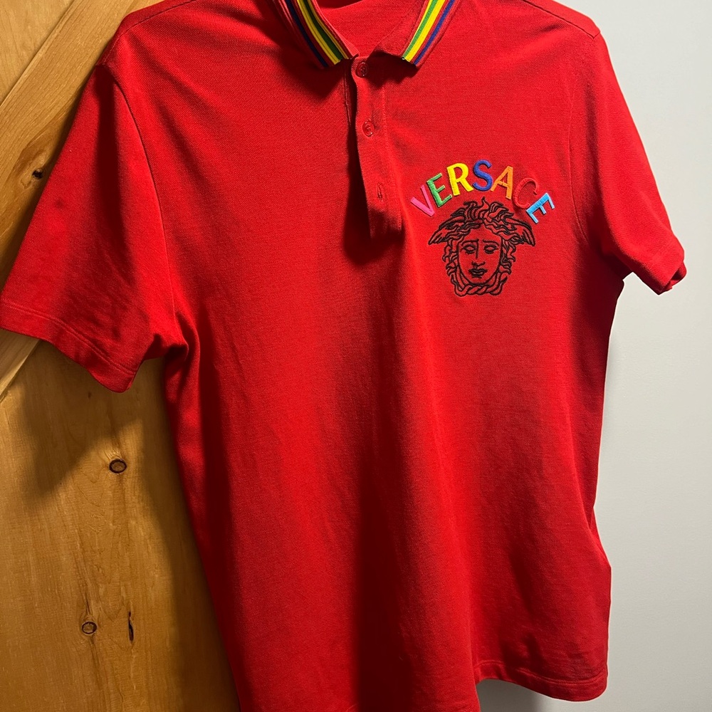 Versace Red Polo Rainbow Logo